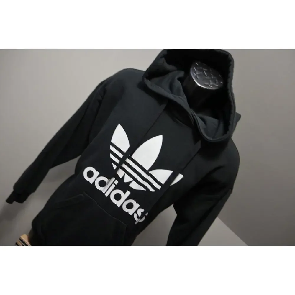 Adidas Hoodie Pull Over Black Cotton Blend Athletic‎ Sweater Mens Size Small